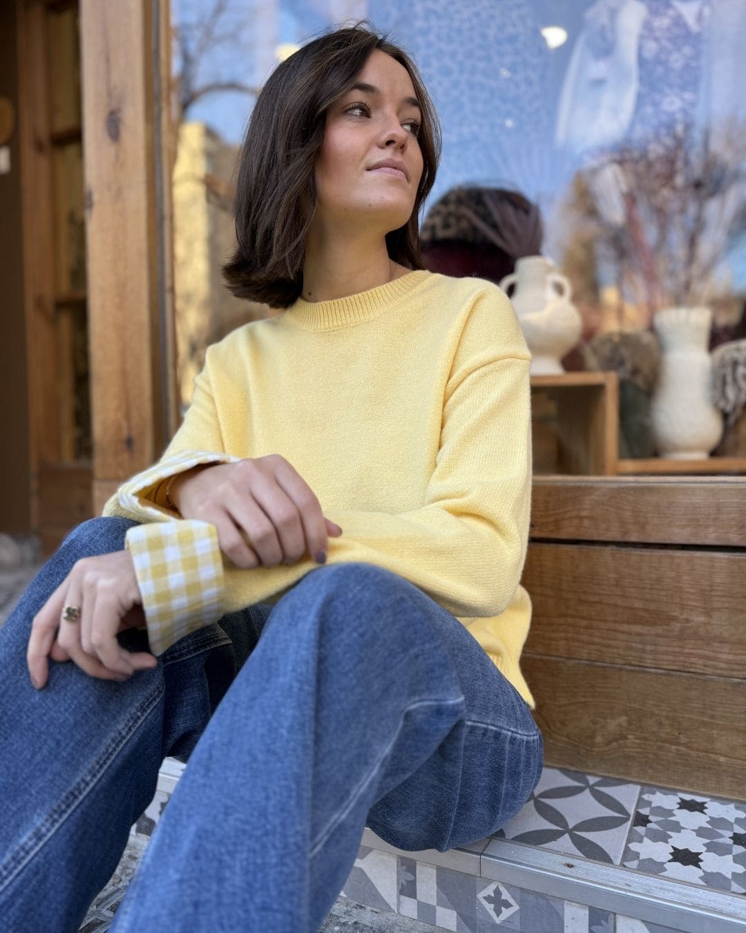 Jersey Básico con Puños a Vichy